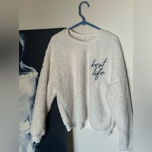Fluffy crew neck cream color size xl fits more like L